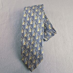 Ermenegildo Zegna Blue and Yellow Patterned Silk Tie Made In Italy